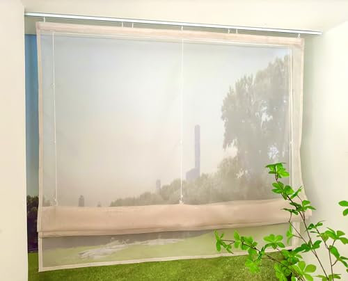 Devola Raffrollo Transparent mit Klettband Raffgardinen Modern Wohnzimmer Gardinen Einfarbig Bändchenrollo Landhaus Voile Vorhang Kurz HxB 140x120cm Sand 1 Stück