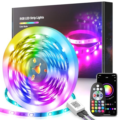Mexllex LED Strip 5m,LED streifen mit App-Fernbedienung, RGB Musik-sync, Farbwechsel LED lichterkette für Schlafzimmerbeleuchtung,Room,Küche,Party