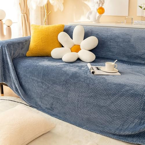 Ayoiow Sofabezug Set Couchbezug Blau Sofahusse 3 Sitzer Plüsch Einfarbig