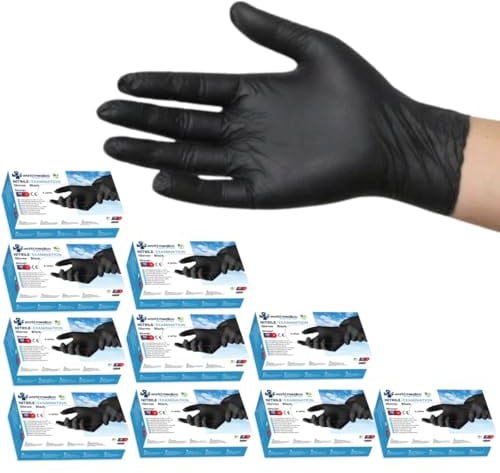 10 x 100 Pack Nitrile Disposable Gloves – 5 mil, Black Heavy Duty Examination Gloves – AQL 1.5 - Chemical Resistant, Latext-Free, Powder-Free, Non-Sterile for Cooking, Mechanic, Tattooist (Medium)