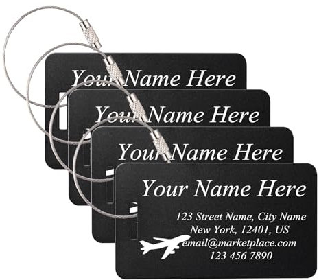 MeMeDIY Personalisierte Gepäckanhänger Aluminium mit Namens/Text/Logo und Adress Gravur Dauerhaft Wasserdicht Metallanhänger Reise-Tags für Koffer 1–4er-Pack Horizontales & Vertikales Modell A1