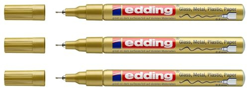 EDDING 3 x Marker, glänzend, 780, feine Spitze, Gold, 0,8 mm