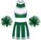 MSemis Damen Cheerleading Kostüm Cheer Leader Uniform Karneval Fasching Party Halloween Kostüm Kleid Minirock mit Crop Top M Grün XL