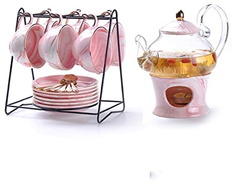 Set da tè in porcellana marmorizzata Tazza da tè in ceramica nordica con portacandele Set teiera a fiori Set da tè con tazza da caffè (A come mostrato)
