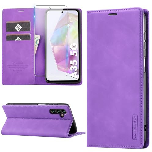 Cover per Samsung Galaxy A35 5G, Custodia Flip in Pelle per Samsung Galaxy Galaxy A35 5G, Caso in PU Pelle Premium Portafoglio Custodia Chiusura Magnetica, Kickstand, Slot per Schede, Viola