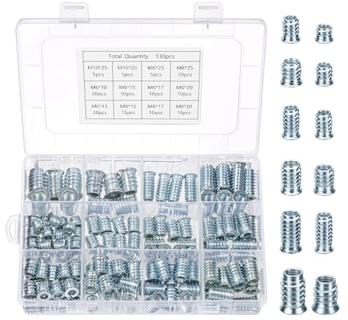 MumdoYAL 130 PCS tuerca hexagonal embutida, Insertos Roscados, M6/M8/M10 Tuercas para Madera, Hexagonal Tuerca en Acero Galvanizado, Tuercas de Inserción para Muebles de Madera