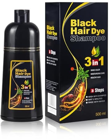 Schwarzes Haarfärbeshampoo für Graues Haar, Sofort Haarfarben Shampoo für Männer und Frauen, Black Hair Dye Shampoo 3 in 1,Hair Color, 500ml