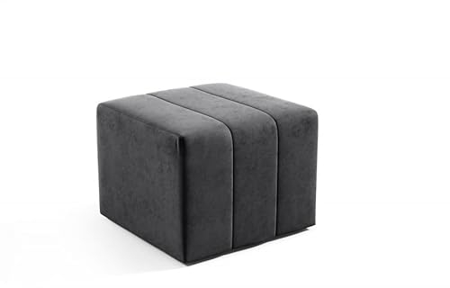 LIKMA Pouf, Hocker Schwarz 46x35x46 cm, 3D-Effekt Velvet Sitzhocker, Fußhocker, Pouf Hocker, Polsterhocker, Moderne Sitzbank, Garderobenbank, Ottoman Stoff: Jasmine 100