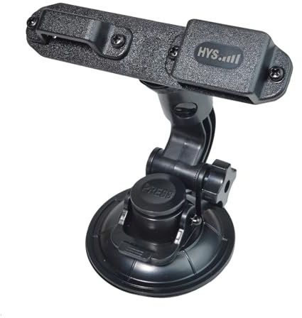 HYS Car Suction Cup Walkie Talkie Holder for Car W/Adjustable The Ball, Low Profile 2-Way Radio Mount Compact Windshield Window Dash Mobile Stand for Motorola Midland Radio/Mic with Belt Clip