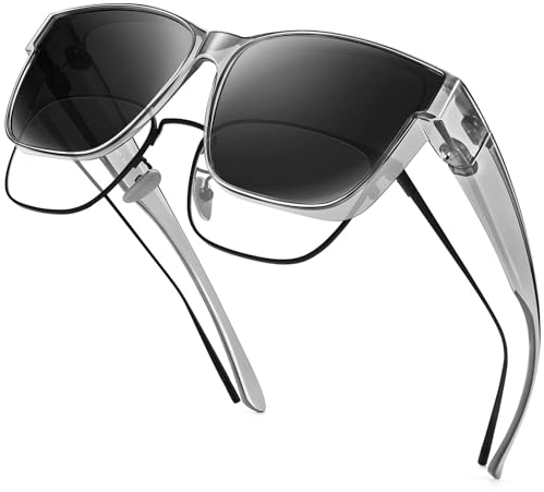 URUMQI Überzieh Sonnenbrille über Normale Brille, Polarisiert Überbrille Sonnenbrille für Brillenträger Damen Herren, Fit over Sunglasses mit UV400 Schutz für Fahren, Angeln Grau Rahmen