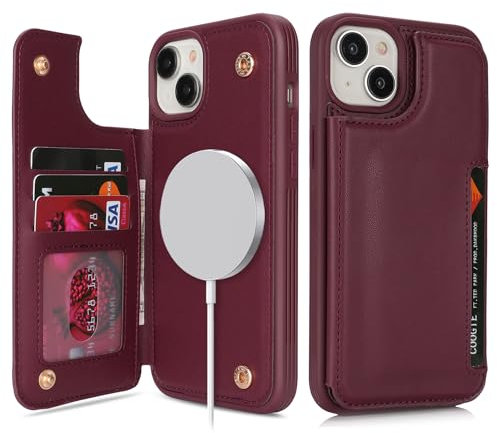 SailorTech for iPhone 15 Plus Case with Credit Card Holder Magsafe, iPhone 15 Plus Phone Leather Case for Women Compatible mag safe Card Slots Durable ShockPlusof Wallet Case - Burgundy