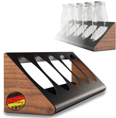 Flaschenregal und Küchenorganizer - Echtholz Eiche/Walnuss, für 3 oder 5 true fruits Flaschen, Wandmontage Gewürzregal, Küchenaufbewahrung, Küchenregal, Made in Germany (Walnuss, für 5 Flaschen)