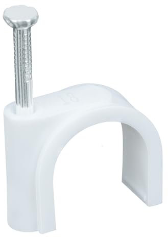 LeMotech Kabelschellen, 200 Stk. 18mm Runde Kabelhalter Mit Eingestecktem Nagel, Koaxialnagelschellen für Kabelmanagement Ethernet Kabelschellen, weiß