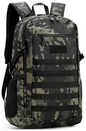 Explokit 10L 20L 30L Taktischer Rucksack Militär Daypack Wasserabweisend Wanderrucksäcke Outdoor Survival Backpack für Herren Damen Camping Wandern Reisen Jagd,Schwarz/Braun/Camo (#30L-Camo Schwarz)