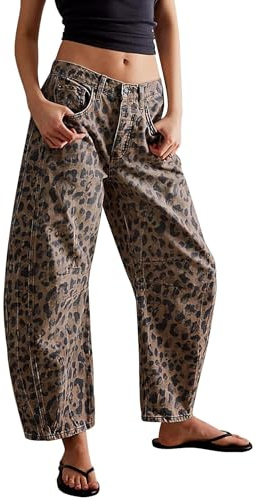 EZAPINE Jeans da donna leopardati a gamba larga casual pantaloni larghi Y2k Boyfriend vita media jeans alla caviglia