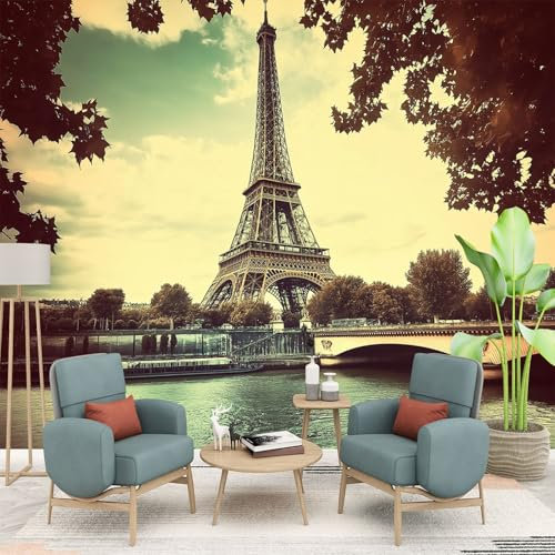 Papier Peint Panoramique Tour Eiffel À Paris France Art Photo Murale Chambre Décor, Papier Peint intissé fond pour Chambre D'Enfant Salon Bureau Murale 350 x 256 cm