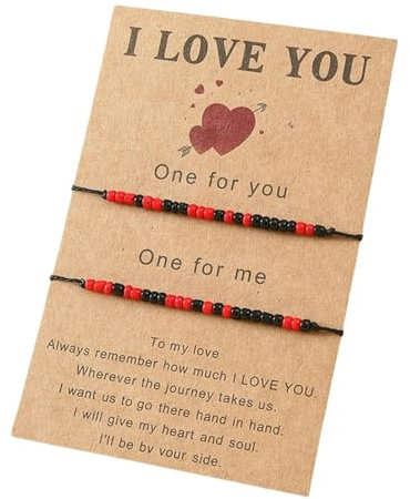 QDLTGBD Feng Shui Armband -Morse Code-Armband-kopplungsarmband-kopplungsgeschenke breckeletts Für Mehrere Personen, Die Zwei Armbänder Tragen Können-schwarz+rot