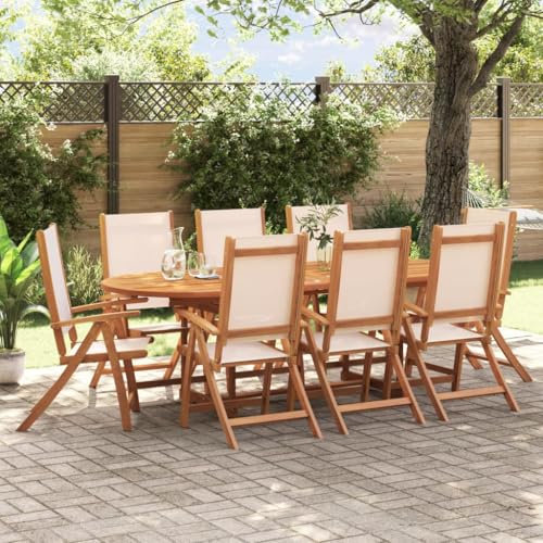 Somanki 9-TLG. Garten-Essgruppe Massivholz Akazie und Textilene, Esstisch Mit Stühlen Set, Gartenmöbel Sitzgruppe, Balkon Möbel, Gartenlounge Set, Terrassenmöbel, Balkonmöbel Set - 3279277