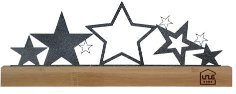 UNUS Weihnachtsdeko Sterne-Aufsteller Metall-Silhouette mit Schneeoptik, Schwarz-Weiß, Bambusholz-Sockel, Moderne Adventsdekoration