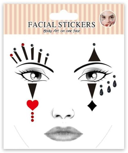 LQIOACU Clown Face Tattoo, temporäres Glitter Gesichtstattoo für Motto Party, Halloween & Karneval, Kinder & Erwachsene, 1 Satz