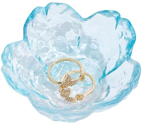 CREATCABIN Piccolo Piatto in Vetro Gioielli Fiori Ciliegio Piatti in Vetro Gioielli Vassoio Gioielli Donna Trasparente Organizzare Gioielli Tavolo Comodino Credenza Accessori Fotografia 8.3x8.3x3.4cm