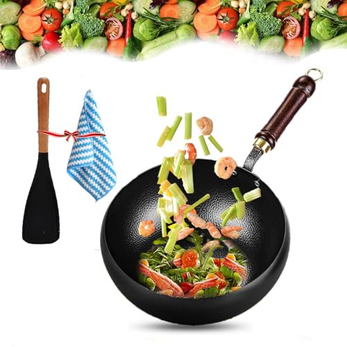 Vgpbphj Japanese Iron Pan, Uncoated Cast Iron Frying Pan with Glass Pot Lid, Handgeschmiedete Antihaftbeschichtete Eisenpfanne, Big Belly Pot for Stoves, Induction Hobs (Without lid, 28cm)