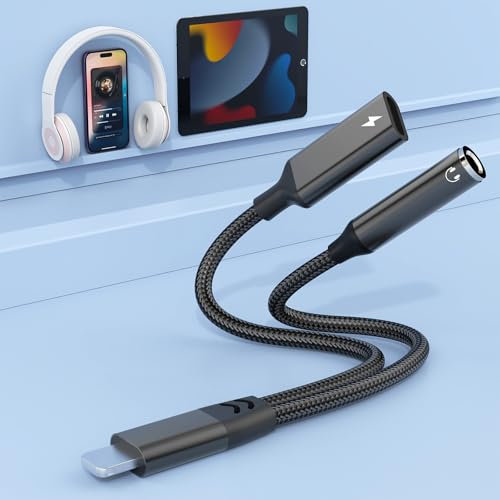 Lightning to 3.5mm Headphone Jack Adapter,【Apple MFi Certified】 2-in-1 iPhone to 3.5mm Headphone Audio Jack and Charger Cable,i Phone Aux Splitter Support Music+Charge+Control for iPhone 14/13,Black