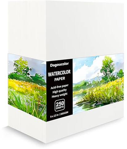 DagouColor Carta Acquerello, 9 x 12, 200GSM, 250 Pcs Artista Pittura Carta, Forniture D'arte per Artisti Principianti Adulti Ragazzi Ragazze Bambini Piccoli | Carta per acquerelli, forniture artistiche per artisti, adulti, ragazzi, ragazze, studenti, pittura, disegno, tecnica mista