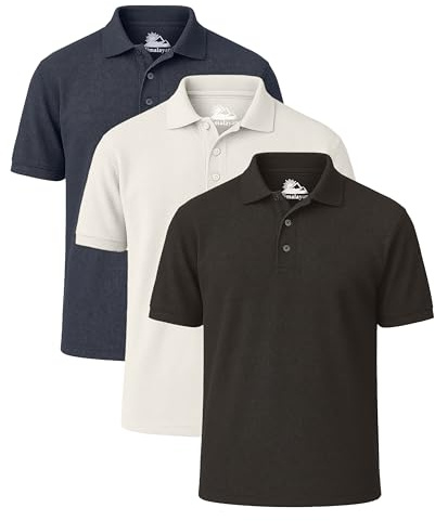 Himalayan Pack of 3 Breathable Cotton Polo Shirts for Men Adult Comfortable and Lightweight Ribbed Collar Quick Dry Short Sleeve Men's Polos, Black/White/Navy, XS