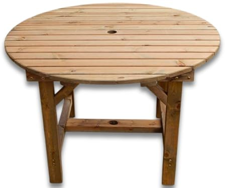 Wooden Garden Dining Table 1.1m Round – Solid Redwood, Fully Assembled Outdoor Patio Table, Weather-Resistant, Durable Handmade Garden Furniture