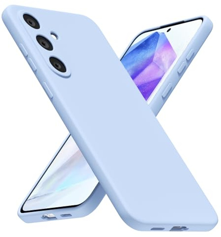 LoeoeL for Samsung Galaxy A55 5G Phone Case Silicone, Minimalist Ultra Thin Slim Soft Rubber Gel Solid Color Matte TPU Cute Case for Women Men, Girly Plain Aesthetic Design & Camera Cover, Light Blue
