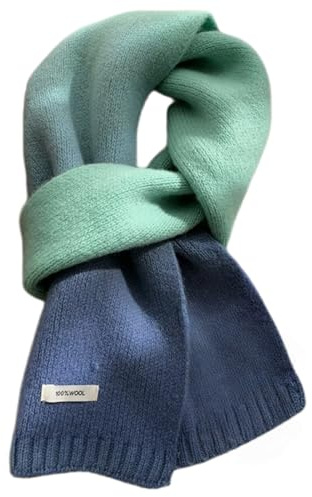 Generisch Damen Winterschal Wollschal Farbverlauf Strickschal - 100% Wolle - Weiche Warm Kaschmir Schal Herbst Winter Halswärmer Gestrickter Halsschal, 160 x 20 cm (Grün Blau)