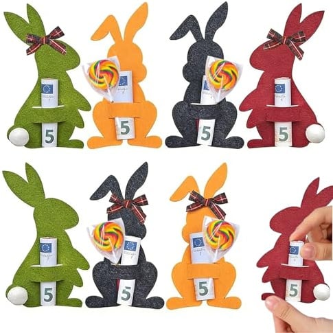 Mizijia Geldgeschenk Ostern Verpackung 8er Set – Filz Osterhasen Geschenkbox, Ostergeschenke für Erwachsene & Kinder, Kreative Osterdekoration mit Geldschlitz-Dekoration für Osternester (Rot Blau)
