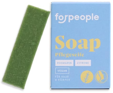 forpeople Seife fest – Bio Pflegeseife für Körper, Gesicht, Hände & Haar – Palmölfrei & plastikfrei – Sanfte Reinigung mit Aloe Vera – Handseife natürlicher Duft – Rosmarin Zitrone