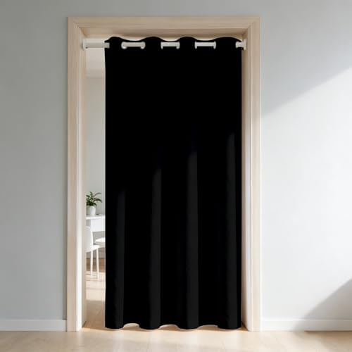 LONGCAO Verdunklungsvorhänge 60 x 200 cm Blickdichte Gardine mit Ösen Wohnzimmer Thermogardine Verdunklungsvorhänge Schlaufen 1Er Set for Bedroom Living Room, Schwarz