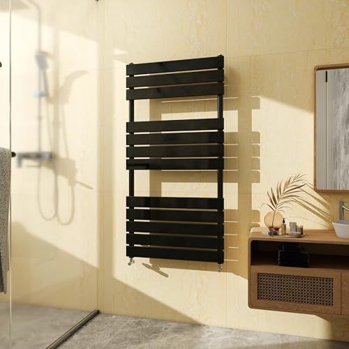 SKY BATHROOM Flat Panel Towel Rail Radiator,Wall Mounted Central Heating Ladder Rad 1200X600mm Black