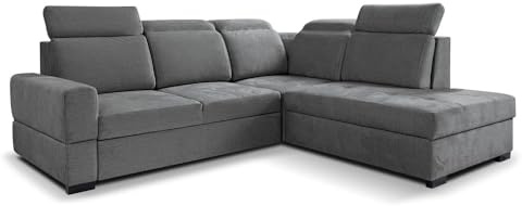 MW EURO-MEBLE Ecksofa Axel L - Wohnlandschaft, Polstersofa, Polstercouch (Rechte Seite - Grau: Voss 15)