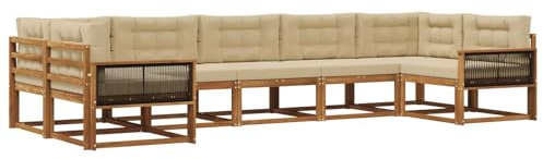 vidaXL Outdoor-Sofagarnitur mit Kissen 7 pcs Natur und Beige, Modernes Ecksofa-Set, stylische Gartenlounge, Möbel für Terrasse, wetterfest am Pool