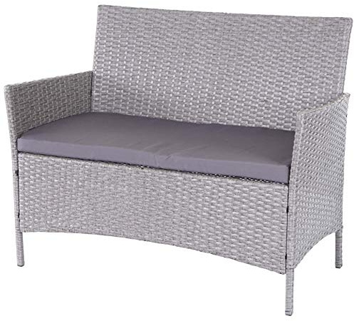 PROREGAL Poly-Rattan Gartenbank Halden | HxBxT 83x106x60cm | Sitzbank Bank | Grau | Kissen Anthrazit