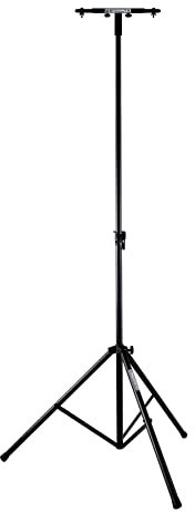 Showlite LS-270S Dual Lichtstativ Set (stabiles Boxenstativ aus Aluminium mit Dreibein-Fuß im Set inkl. passendem Stativadapter für 2 Scheinwerfer) Schwarz