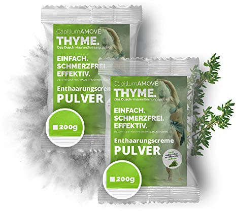 Sparpaket 400g schmerzfrei & geruchlos Haarentfernungscreme Pulver mit natürlichen Kräutern Thymian - Capillum AMOVE Thymian für Mann & Frau