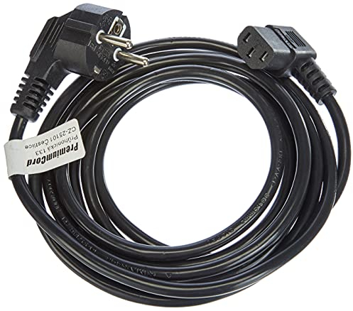 PremiumCord Cavo di Alimentazione 230 V 3 m, con Contatto di Terra Ad Angolo su Presa C13 Ad Angolo Retto, IEC 320, Cavo di Alimentazione PC a 3 Pin, Colore Nero
