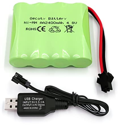 Gecoty® 4,8V Akku, 2400mAh Wiederaufladbarer AA NiMH 4,8V Akkupack RC Auto Batterie mit SM Stecker für Ferngesteuerte Trucks, Beleuchtung, Elektrowerkzeuge