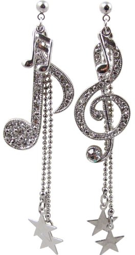 Miniblings Notenschlüssel Note Stern Ohrstecker Stecker Violinschlüssel Glitzer- Handmade Modeschmuck I Ohrringe Stecker Ohrschmuck