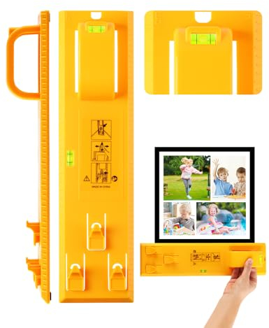 Starlife Picture Hanging Tool, Picture Hanging Kit for Easy Hang and Level Built- in 2 Levels, Picture Hanging Guide Frame Hanger for Clocks/ Mirrors/ Galleries/ Artworks/ Photos (Yellow)
