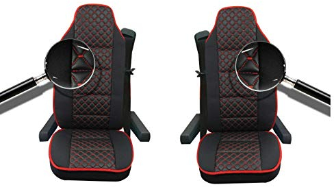 Autobits 2X Sitzauflagen 2er Set Fahrerseite Beifahrerseite LKW-Sitz Sitzbezug Rot Kunstleder Sitzschöner Hochwertig Komfort Neu LKW OVP