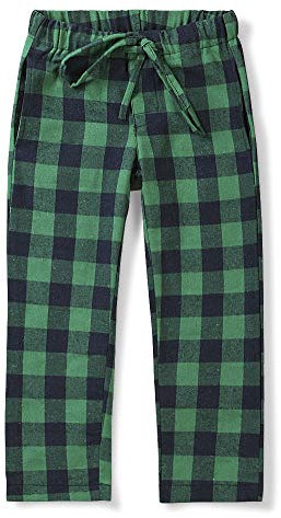 Aeslech Jungen Schlafanzughose, Baumwolle, Gewebt, Kariert, Plaid Weiche Flanell Nachtwäsche Pyjamahose für Kinder 1 Grün Tag 150-9-10 Jahre