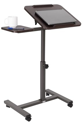 Seville Classics Airlift höhenverstellbarer mobiler Roll-Laptopwagen, Computer-Arbeitsplatz, Schreibtisch, Tisch für Zuhause, Büro, Klassenzimmer, Krankenhaus, mit Rädern, Walnuss, neigbar mit