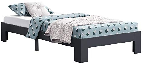 [en.casa] Holzbett Raisio 120x200 cm mit Lattenrost Bettgestell Bett Kiefernholz Massiv Jugendbett Einzelbett Gästebett Dunkelgrau