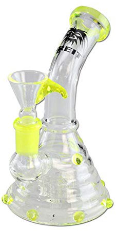 Black Leaf BREIT Noppenbong mit Trommelperkolator gelb | Glas-Bong 14cm | Wasserpfeife 14,5 Schliff | 14er Kopf ohne Kickloch | Ø 75/22mm